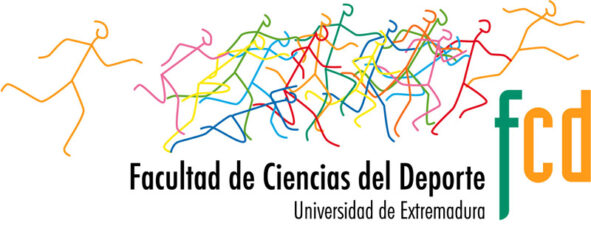 Logo Fcd en formato jpg, con las figuras situadas en la entrada de la Facultad con el texto Facultad de Ciencias del Deporte. Universidad de Extremadura
