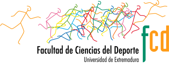 Logo Fcd en formato Png, con las figuras situadas en la entrada de la Facultad y las letras Facultad de Ciencias del Deporte. Universidad de Extremadura